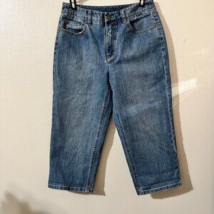 Talbots Jeans Womens size 6 Blue Denim Mom Jeans Capris pocket Design studded cr